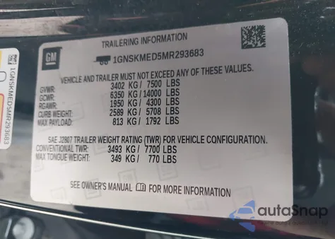 2021 Chevrolet Tahoe 4Wd Ls z USA, uszkodzony, nr VIN 1GNSKMED5MR293683